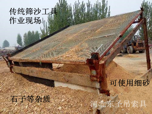 传统筛沙工具使用现场,低效且细砂质量差